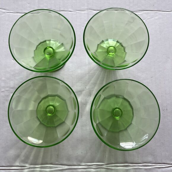 Federal Green Glass 1930'S URANIUM 4 Lot DEPRESSION Footed Sherbet Dessert READ - Picture 5 of 9